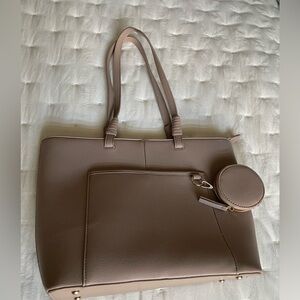 Classic Taupe Tote Bag with Coin Pouch